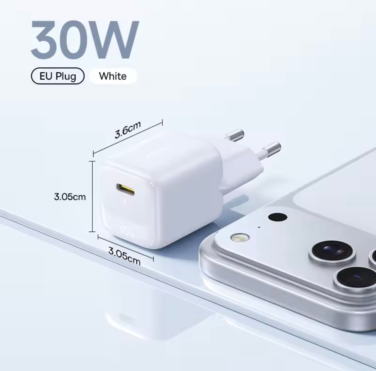 Cargador Baseus 30W GaN PD para iPhone 17 16 15 14 13 12 Max, Cargador Rápido PD3.0 QC3.0, Cargador Tipo C para Teléfonos y Tabletas